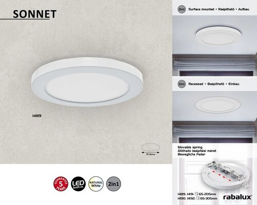 Sonnet, LED 18W, fehér, D225mm
