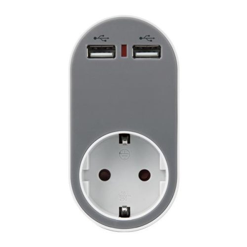 Dugaljzat 2 USB csatlakozóval szürke színben