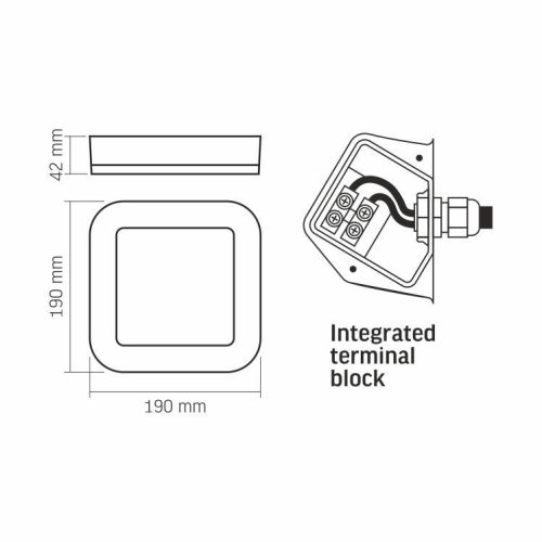 Videx Vika 15 W-os 190x190 mm négyzet alakú natúr fehér fehér mennyezeti lámpa IP65-ös védettségű