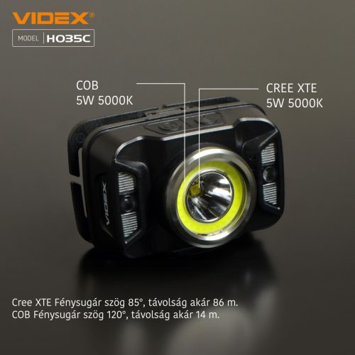 Videx LED Fejlámpa natúrfehér újratölthető akkumulátorral H035C