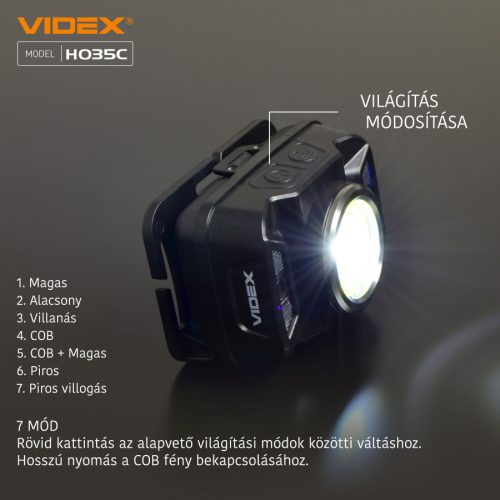 Videx LED Fejlámpa natúrfehér újratölthető akkumulátorral H035C