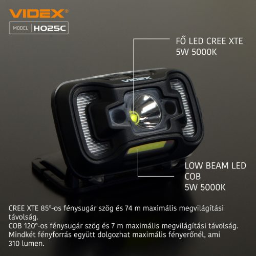 Videx LED Fejlámpa natúrfehér újratölthető akkumulátorral H025C