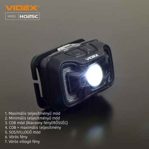 Videx LED Fejlámpa natúrfehér újratölthető akkumulátorral H025C
