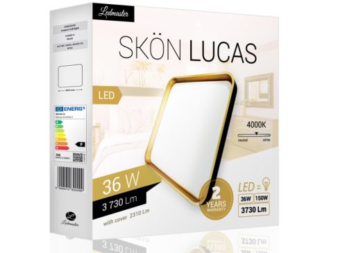 Skön Lucas 36 W-os ø500 mm négyzet alakú natúr fehér fekete-arany színű mennyezeti lámpa IP20-as védettségű