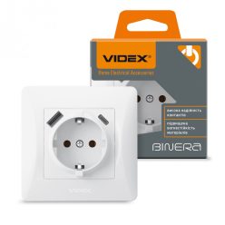   Videx Binera fehér színű süllyesztett földelt csatlakozó aljzat + 1-1 db USB csatlakozóval USB-C csatlakozóval (20/120)
