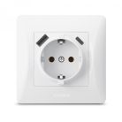 Videx Binera fehér színű süllyesztett földelt csatlakozó aljzat + 1-1 db USB csatlakozóval USB-C csatlakozóval (20/120)