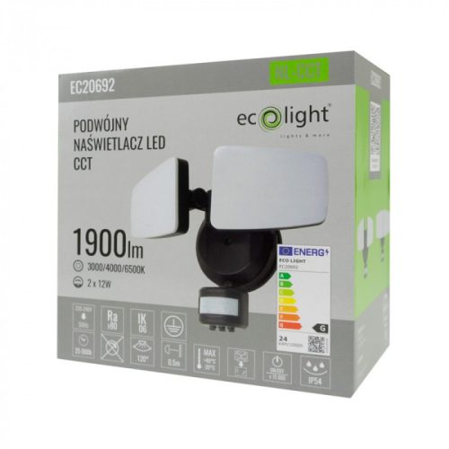 EcoLight 2x12 W-os 3000-6500K LED reflektor beépített mozgásérzékelővel