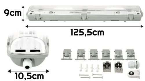 Berge 120 cm-es üres armatúra 2x18 W-os víztiszta fedéllel