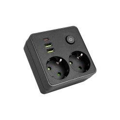   MasterLED Modi fekete színű 2-es hosszabító kapcsolóval  2 x USB-A  1x USB-C