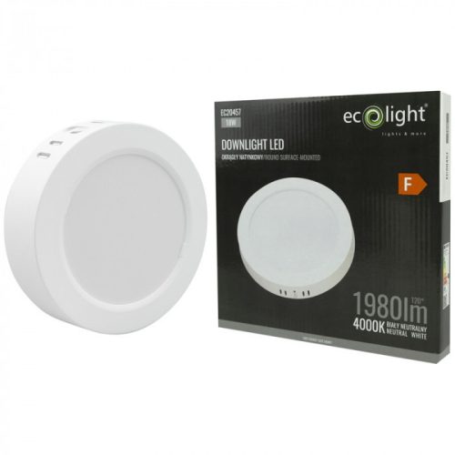 EcoLight 18W-os falon kívüli ledes mennyezetlámpa  natúr fehér kör alakú