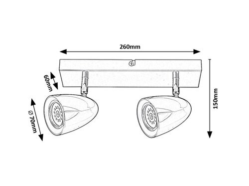 Perico, beltéri mennyezeti GU10 2xMAX5W, fekete