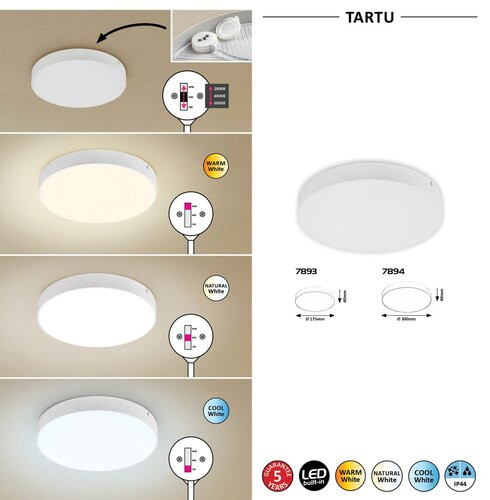 Tartu, kültéri m.lámpa,LED 24W,fehér,kerek