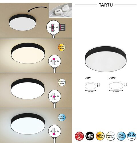Tartu, kültéri m.lámpa,LED 24W,fekete,kerek