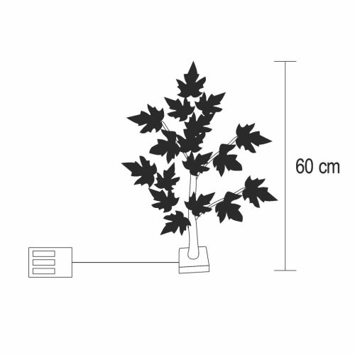 HOME ATM02 asztali juharfa dekoráció, 60 cm, 24 db melegfehér LED, időzítő, elemes tápellátás, beltéri kivitel, fekete