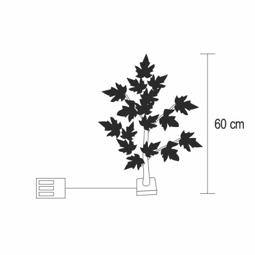 HOME ATM03 asztali juharfa dekoráció, 60 cm, 24 db melegfehér LED, időzítő, elemes tápellátás, beltéri kivitel fehér