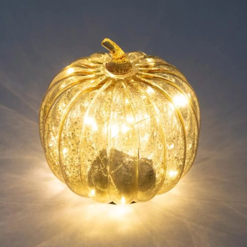 HOME ATM13 üveg tök dekoráció, 16 cm, 15 db melegfehér micro LED, időzítő, elemes tápellátás, beltéri kivitel