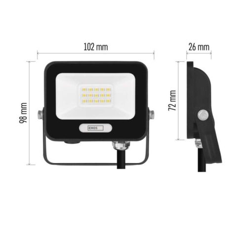 LED reflektor GLARO 10W, fekete, IP65, 1000 lm, természetes fehér