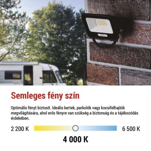 LED reflektor GLARO 10W, fekete, IP65, 1000 lm, természetes fehér