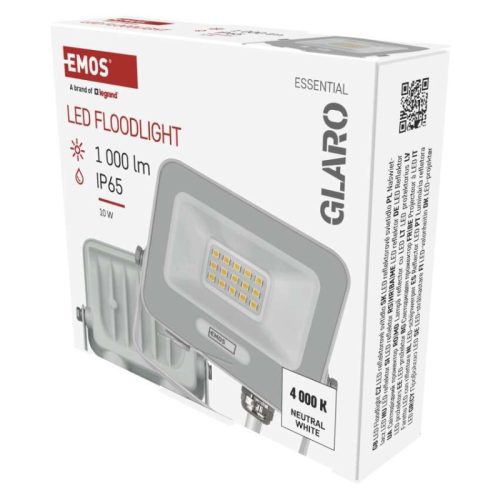 LED reflektor GLARO 10W, fehér, IP65, 1000 lm, természetes fehér