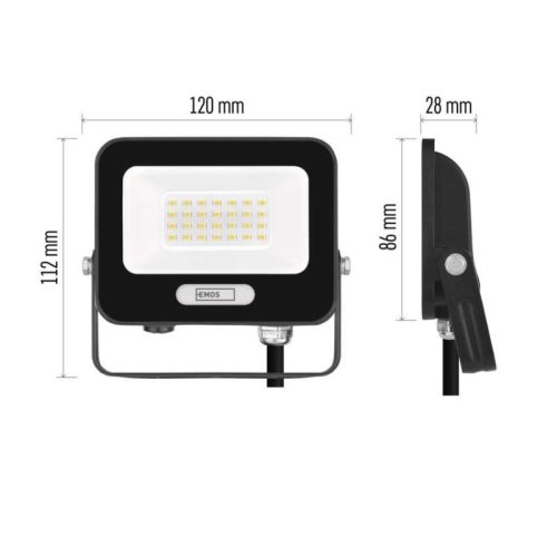 LED reflektor GLARO 20W, fekete, IP65, 2000 lm, természetes fehér