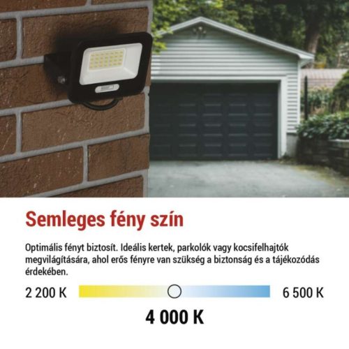 LED reflektor GLARO 20W, fekete, IP65, 2000 lm, természetes fehér