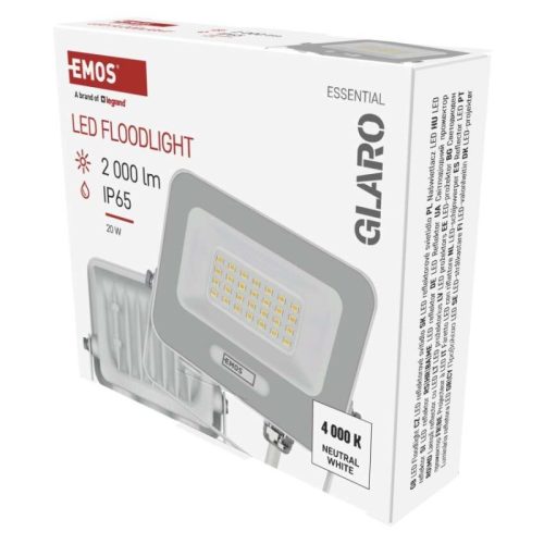 LED reflektor GLARO 20W, fehér, IP65, 2000 lm, természetes fehér