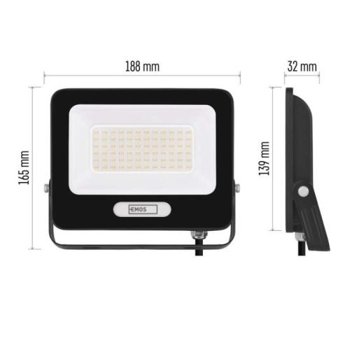 LED reflektor GLARO 50W, fekete, IP65, 5000 lm, természetes fehér