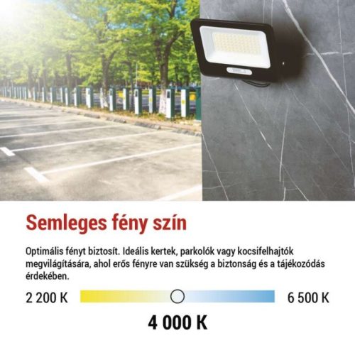LED reflektor GLARO 50W, fekete, IP65, 5000 lm, természetes fehér