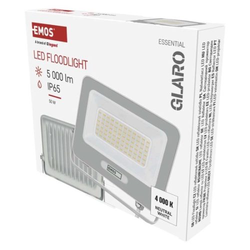 LED reflektor GLARO 50W, fehér, IP65, 5000 lm, természetes fehér