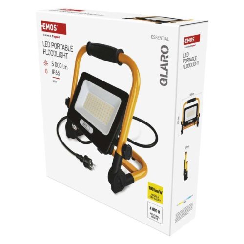 GLARO 50 W-os LED-reflektor, sárga-fekete, IP65, 5000 lm, semleges fehér