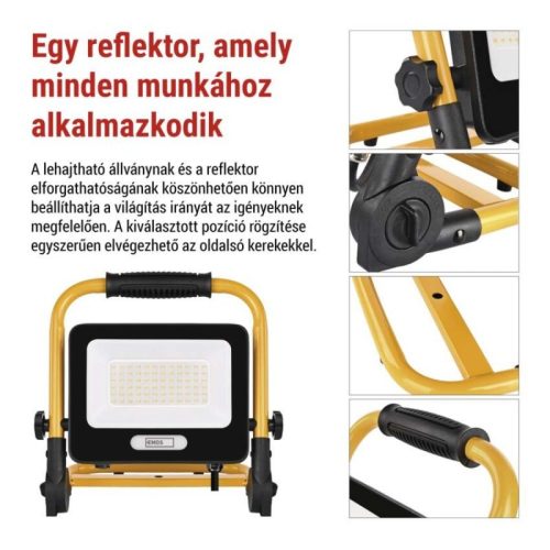 GLARO 50 W-os LED-reflektor, sárga-fekete, IP65, 5000 lm, semleges fehér