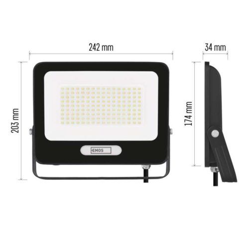 LED reflektor GLARO 100W, fekete, IP65, 10000 lm, természetes fehér