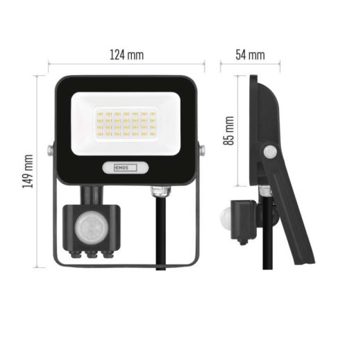 LED reflektor GLARO PIR 20 W, fekete, IP54, 2000 lm, természetes fehér
