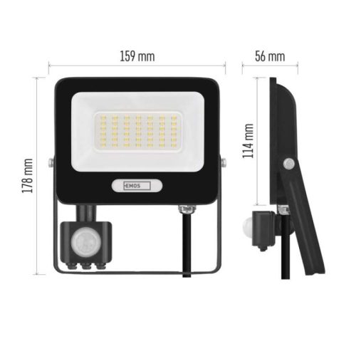 LED reflektor GLARO PIR 30 W, fekete, IP54, 3000 lm, természetes fehér