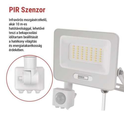 LED reflektor GLARO PIR 30 W, fehér, IP54, 3000 lm, természetes fehér