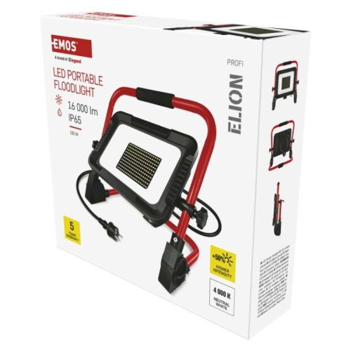 LED reflektor ELION 100W, red-fekete, IP65, 16 000 lm, természetes fehér