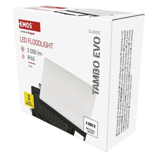 LED-es reflektor TAMBO EVO, 20 W, 2000 lm, IP65, fekete