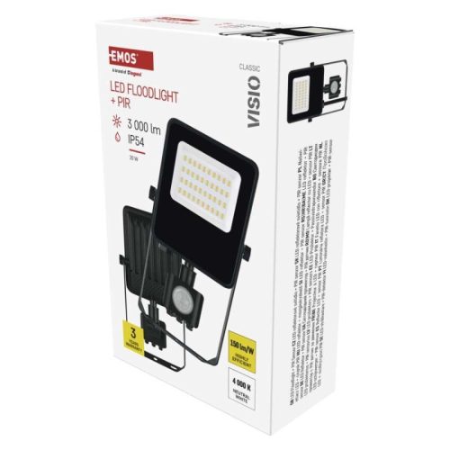 EMOS VISIO LED reflektor 20 W mozgásérzékelővel IP54 term. fehér