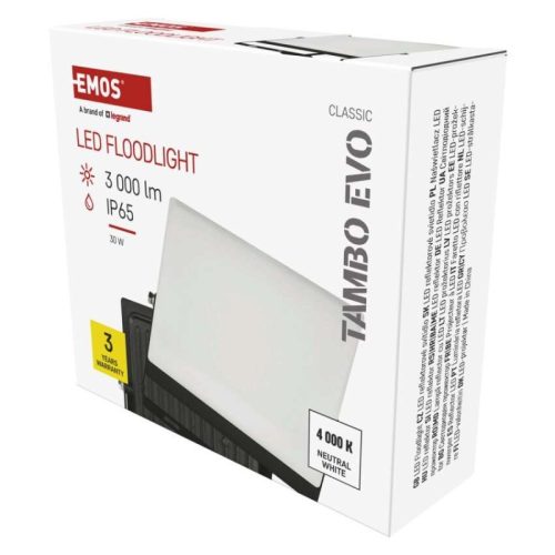 LED-es reflektor TAMBO EVO, 30 W, 3000 lm, IP65, fekete