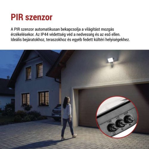 LED-es reflektor TAMBO EVO mozgásérzékelővel, 30 W, 3000 lm, IP44, fekete