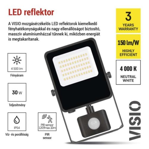EMOS VISIO LED reflektor 30 W mozgásérzékelővel IP54 term. fehér