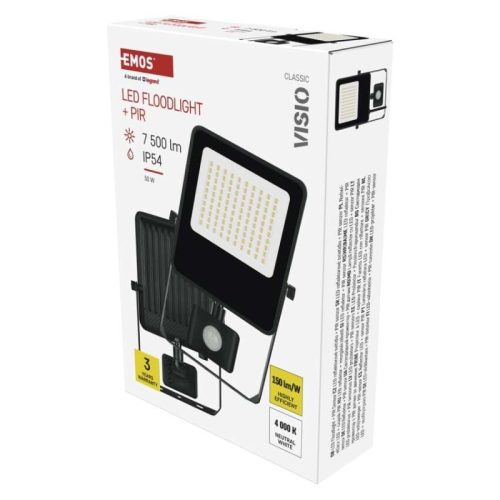 EMOS VISIO LED reflektor 50 W mozgásérzékelővel IP54 term. fehér