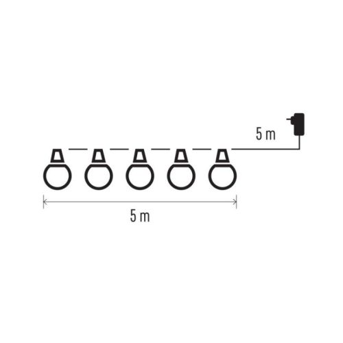 LED fényfüzér – 10x party égő, opál, 5 m, kültéri és beltéri, meleg fehér
