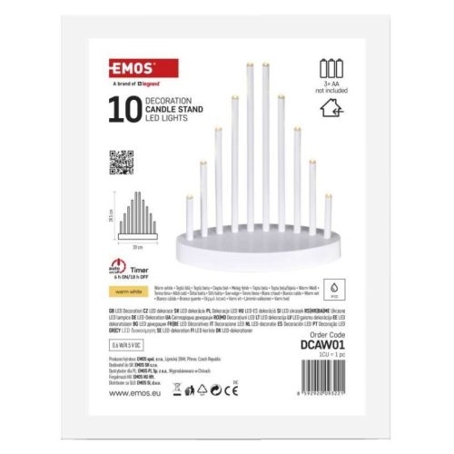 LED gyertyatartó, fehér, 24,5 cm, 3x AA, beltéri, meleg fehér, időzítő
