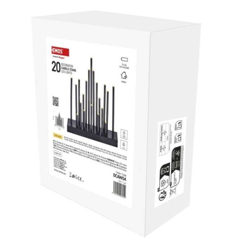 LED gyertyatartó, fekete, 27,5 cm, 3x AA, beltéri, meleg fehér, időzítő