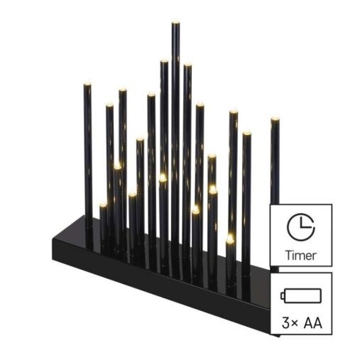 LED gyertyatartó, fekete, 27,5 cm, 3x AA, beltéri, meleg fehér, időzítő
