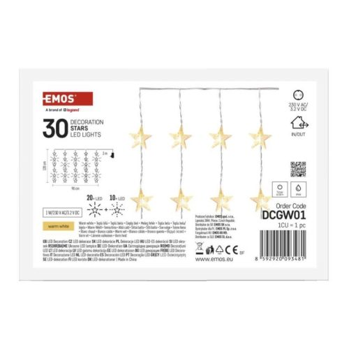 LED karácsonyi fényfüggöny – csillagok, 120x90 cm, beltéri, meleg fehér, időzítő