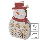 LED karácsonyi hóember, fa, 30 cm, 2x AA, beltéri, meleg fehér, időzítő
