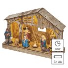 LED karácsonyi betlehem, fa, 19 cm, 3x AA, beltéri, meleg fehér, időzítő