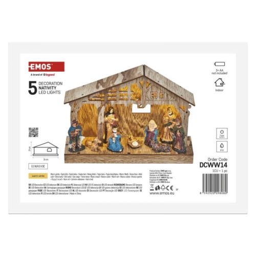 LED karácsonyi betlehem, fa, 19 cm, 3x AA, beltéri, meleg fehér, időzítő